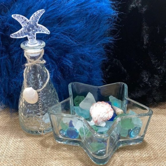 Starfish Pebble Texture Seaside Glass set decor - Picture 3 of 15